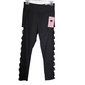 Soho Girls Size L Super Soft Black Leggings with Side Lattice Cutout, NEW w/Tag